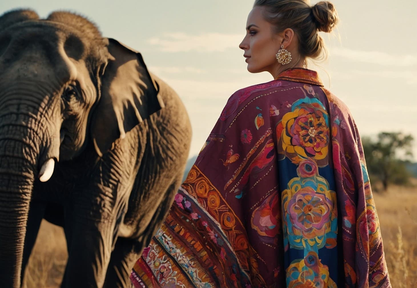 Mujer enfrente de un elefante